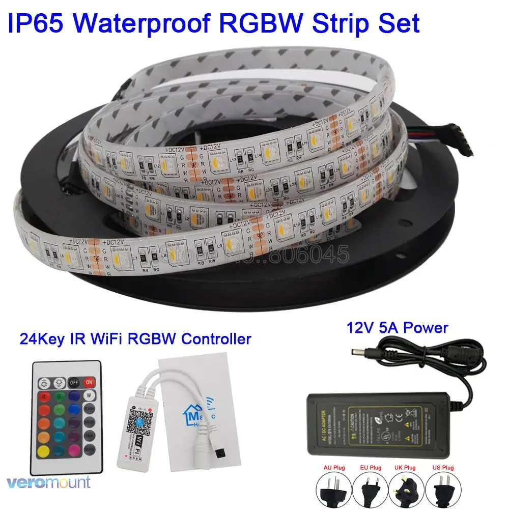 12 В 12 В 5 М 5050 wifi светодиодный светильник водонепроницаемый 60 светодиодный/м 4 в 1 RGBW RGBWW Светодиодная лента с дистанционным управлением - Испускаемый цвет: IP65 24Key IR Set