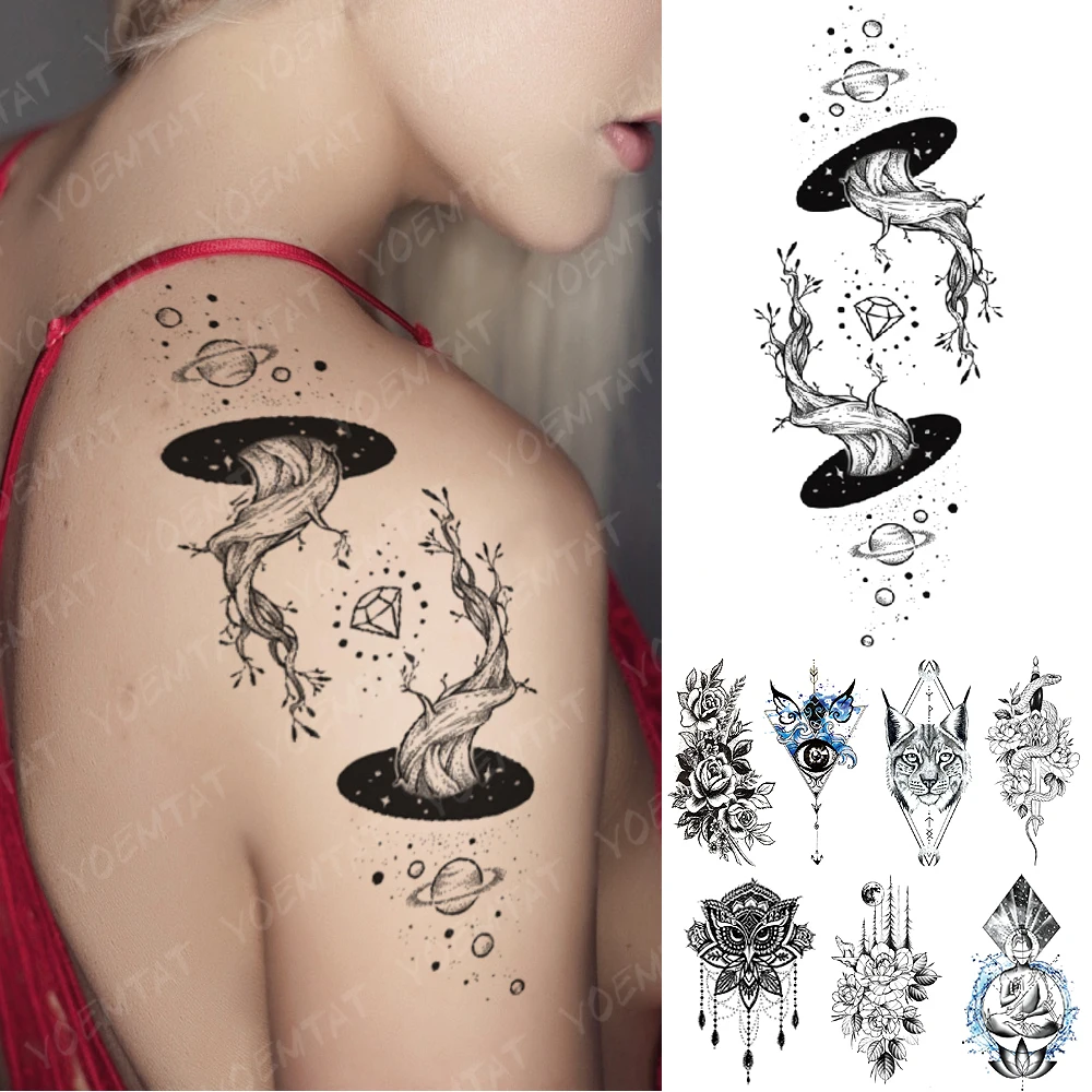 

Временная водостойкая наклейка для татуировок «Волчья дерево», «Роза», «Луна», «Лиса», «часы», «цветок», «рука», «искусственный рукав», для мужчин и женщин