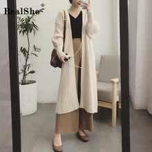 RealShe, Осенний женский свитер,, v-образный вырез, длинный рукав, однотонный, длинный кардиган, для женщин, зимний, модный, Casial, свитер, кардиган для женщин