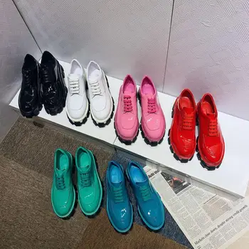 

2019 autumn and winter brand new patent leather shoes British waterproof platform muffin thick-soled fashion wild casual shoes