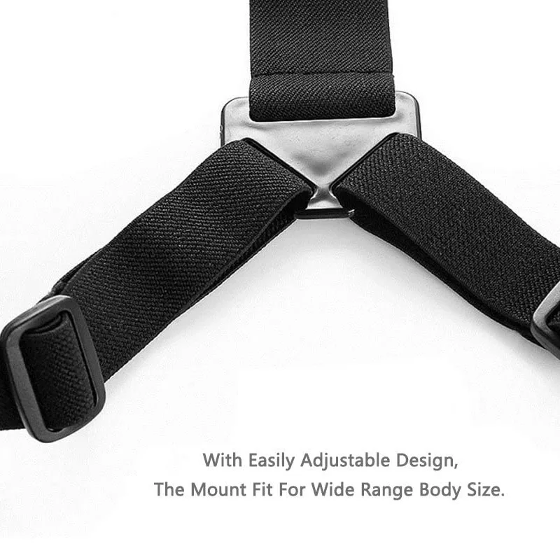 Détail du mécanisme de fixation du harnais de poitrine, compatible GoPro et SJCAM.