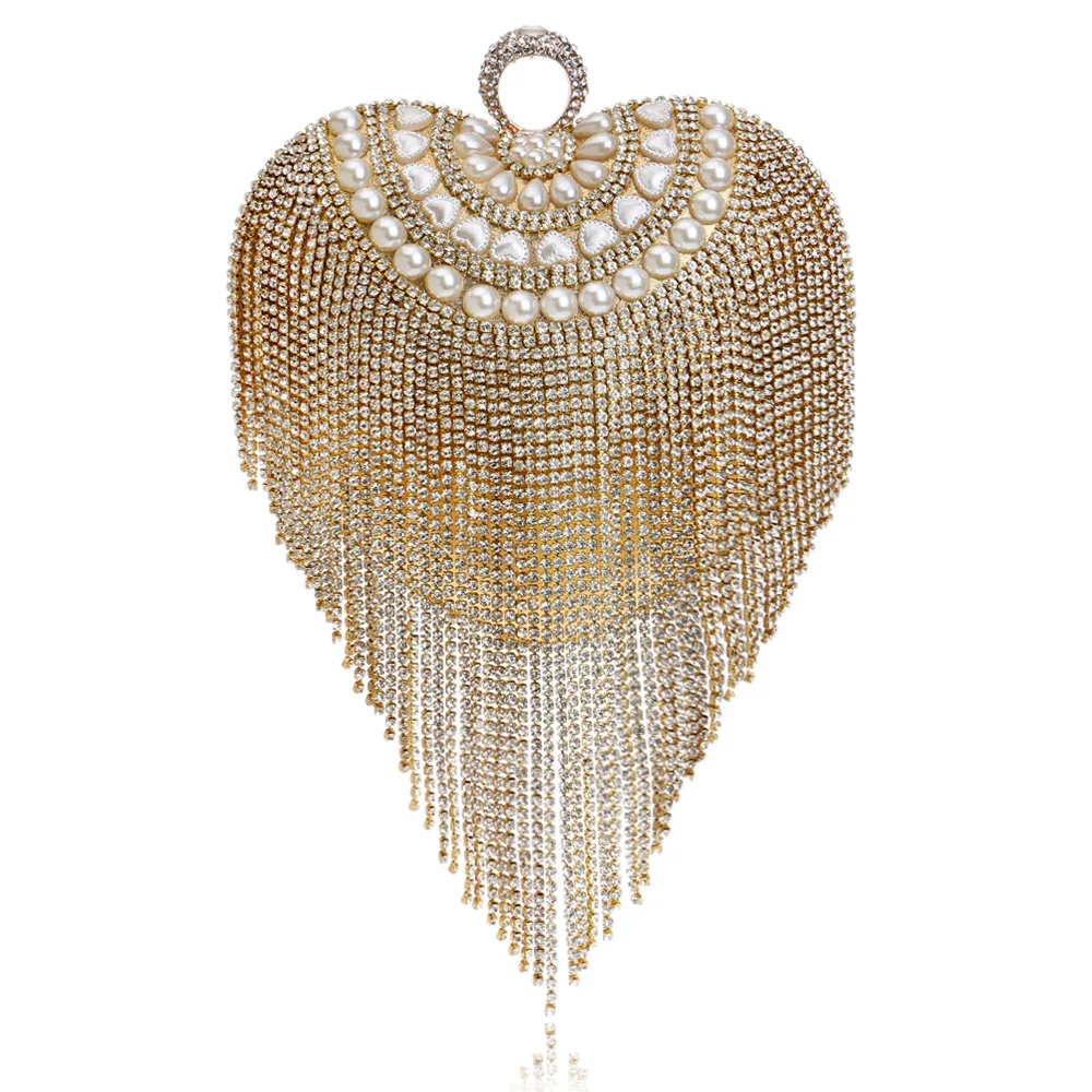 

2018 New Style Fashion Mini Heart Shape Tassels Evening Bag Luxury Luxury Bride Debutante Formal Dress Clutch Bag