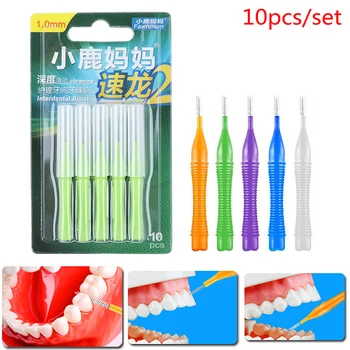 

10pcs/set Interdental Brush Clean Between Teeth Dental Floss Pick Push-pull Toothpick Cleaning Dental Brushes Teeth Care
