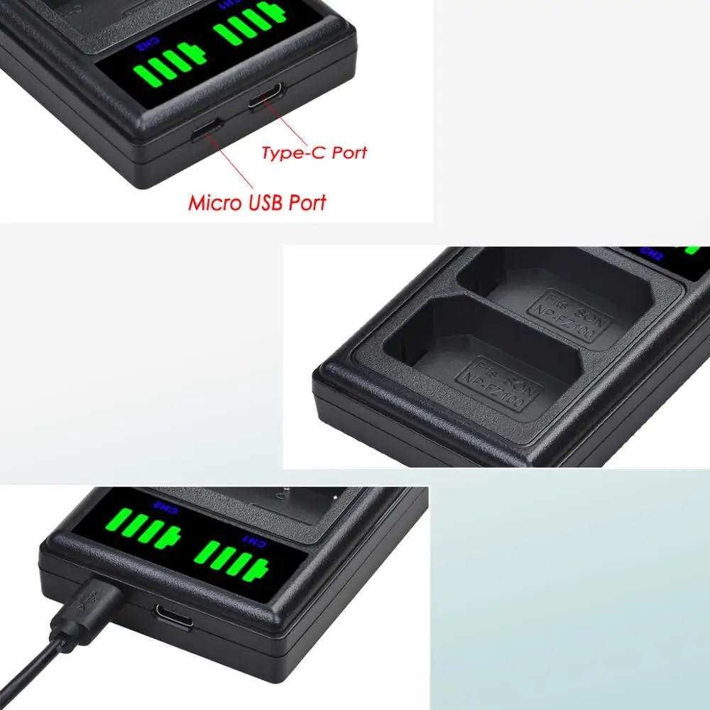 Batmax NP-FZ100 배터리 및 신형 LED 듀얼 USB 충전기,  알파 A9 A9R BC-QZ1,a7 iii, a7R iii,A6600,A6700, FZ100 배터리, 2650mAh