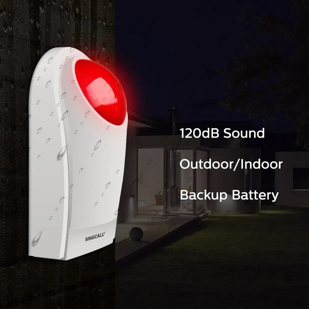 SINGCALL Strobe Siren Panic Alarm System Flash Loud Outdoor SOS Alert Siren with 2 Big Emergency Button for Store Hotel Jewelry