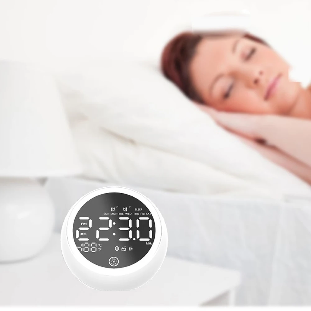 Светодиодный Bluetooth динамик для спальни с температурным дисплеем, таймер сна, для гостиной, зарядка через usb, цифровой будильник, FM радио, зеркальный Тип