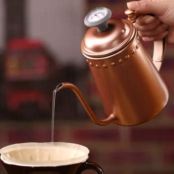 

700ml hand-made coffee pot with thermometer home bar stainless steel long mouth fine mouth hanging ear pot V60 drip pot