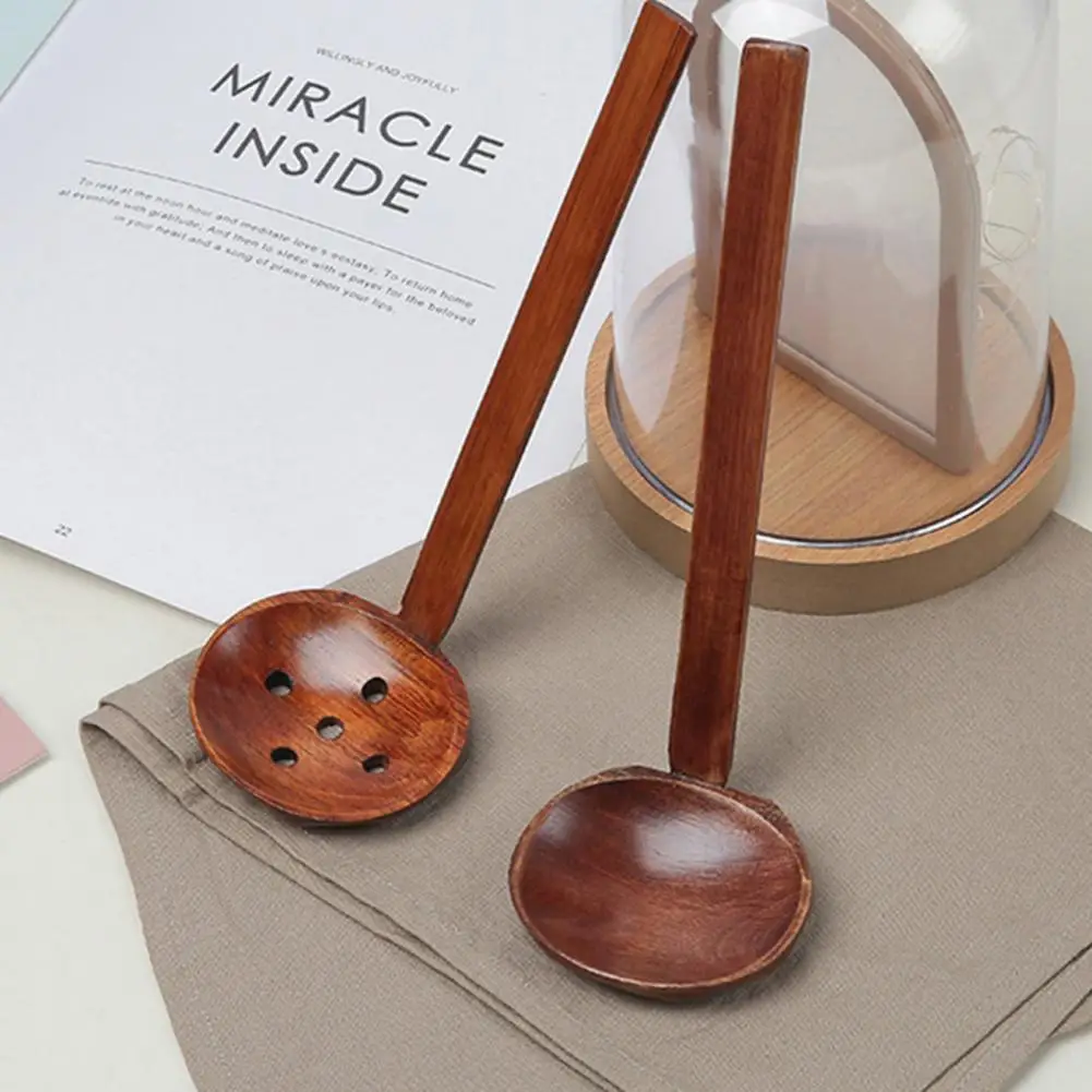 Useful Wooden Spoon Handle Kitchen Ladle Safe Anti-deform Bamboo Kitchen Tool Scoop Cooking Utensil Tool for Household