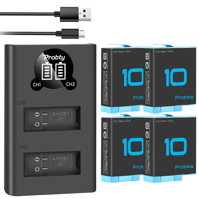 Probty 1850mah pour Gopro 11 Hero 11 10 9 Batterie 3 emplacements