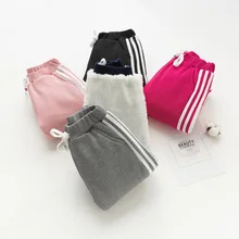 Детские штаны брюки с подкладкой из толстого хлопка спортивные корейские детские леггинсы для девочек на осень и зиму