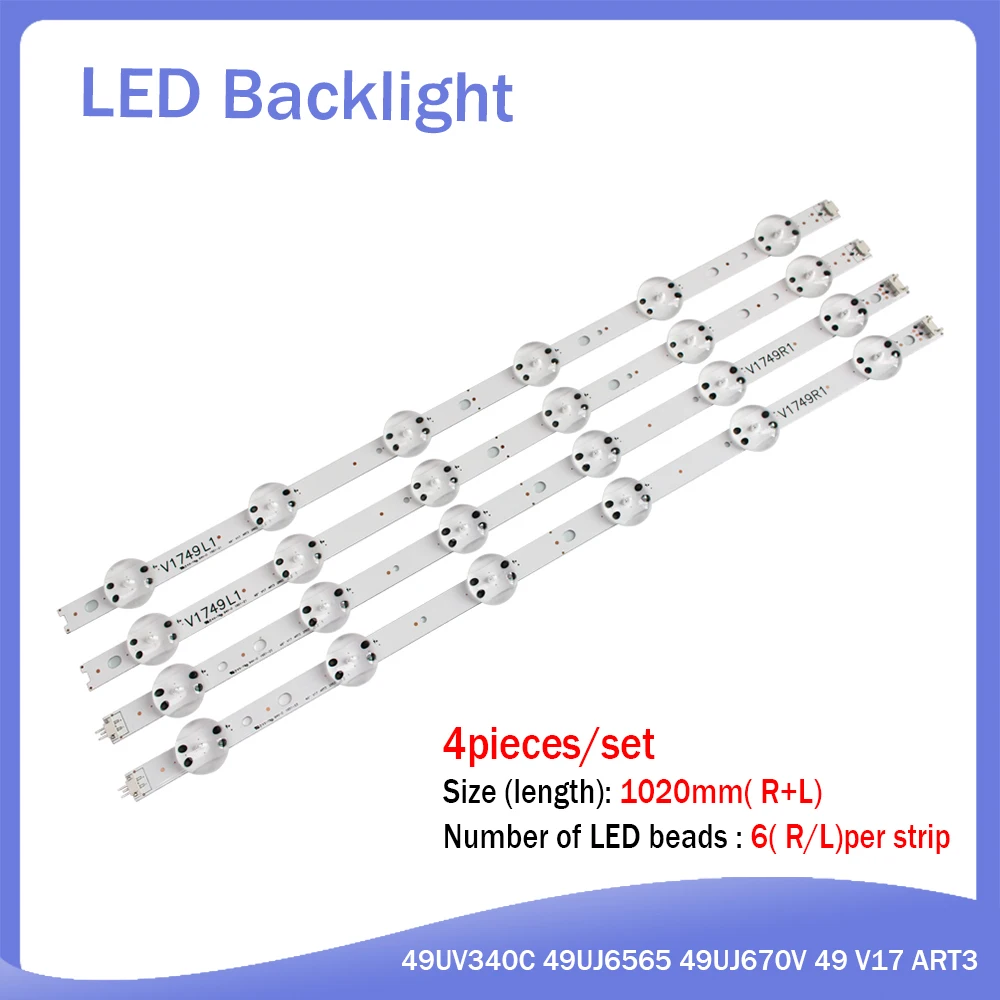 En venta Tira de LED para LG 49UV340C 49UJ6565 49UJ670V 49 V17 ART3 2862 2863 6916L-2862A 6916L-2863A V1749L1, 4 Uds. glLkgrLye