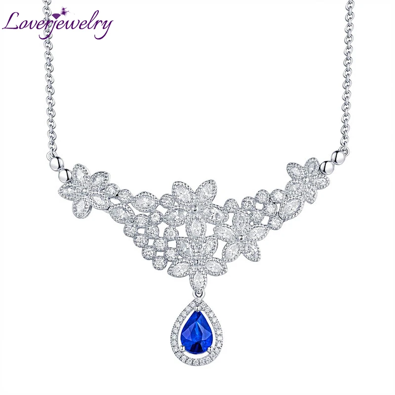 18Kt White Gold LOVERJEWELRY, 18 К, сапфир, Подвеска для женщин, классика, белое золото, бриллианты, кулоны для помолвки, для девушек, вечерние, хорошее ювелирное изделие, подарок - Цвет камня: 18Kt White Gold