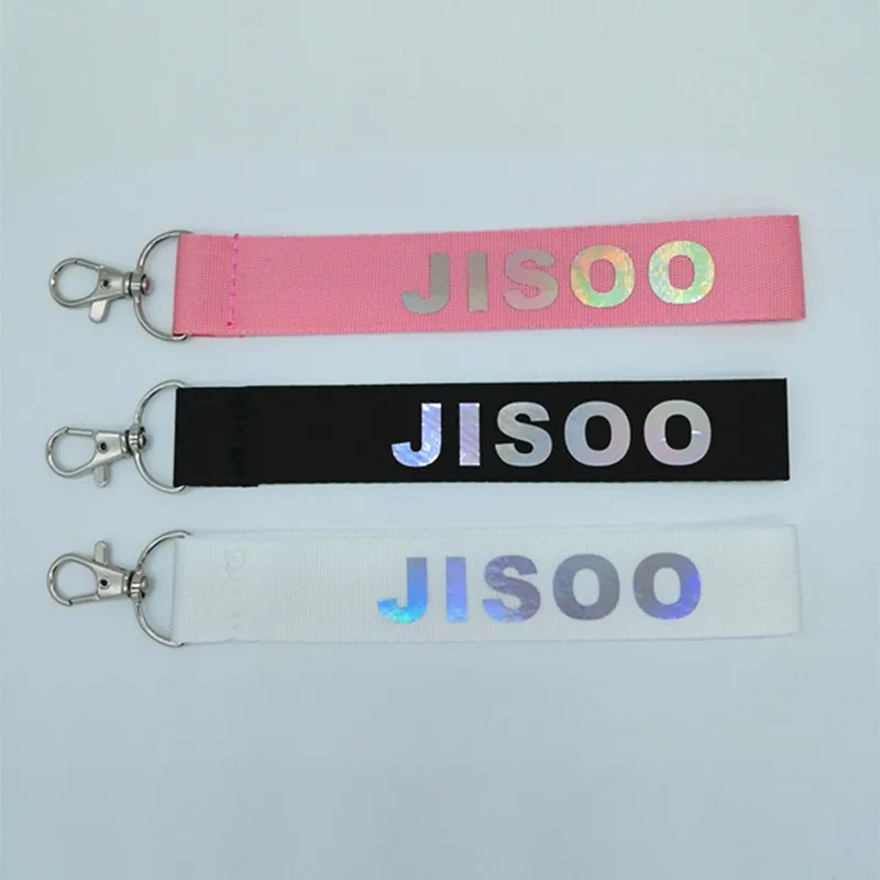 Free shipping Kpop Blackpink Album LISA ROSE JENNIE Nylon KeyChain Discoloration Laser Name Key Chain Women Bag Jewelry B099