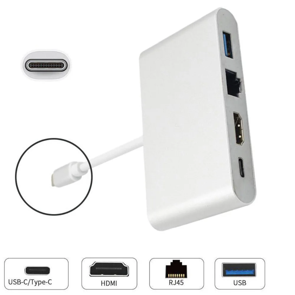 USB-C-4 K HDMI RJ45 Gigabit Ethernet USB 3,1 type C порт 4 в 1 концентратор адаптер USB 3,0 скорость передачи данных до 5 Гбит/с