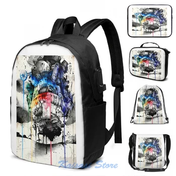 

Funny Graphic print Howls Moving Castle USB Charge Backpack men School bags Women bag Travel laptop bag