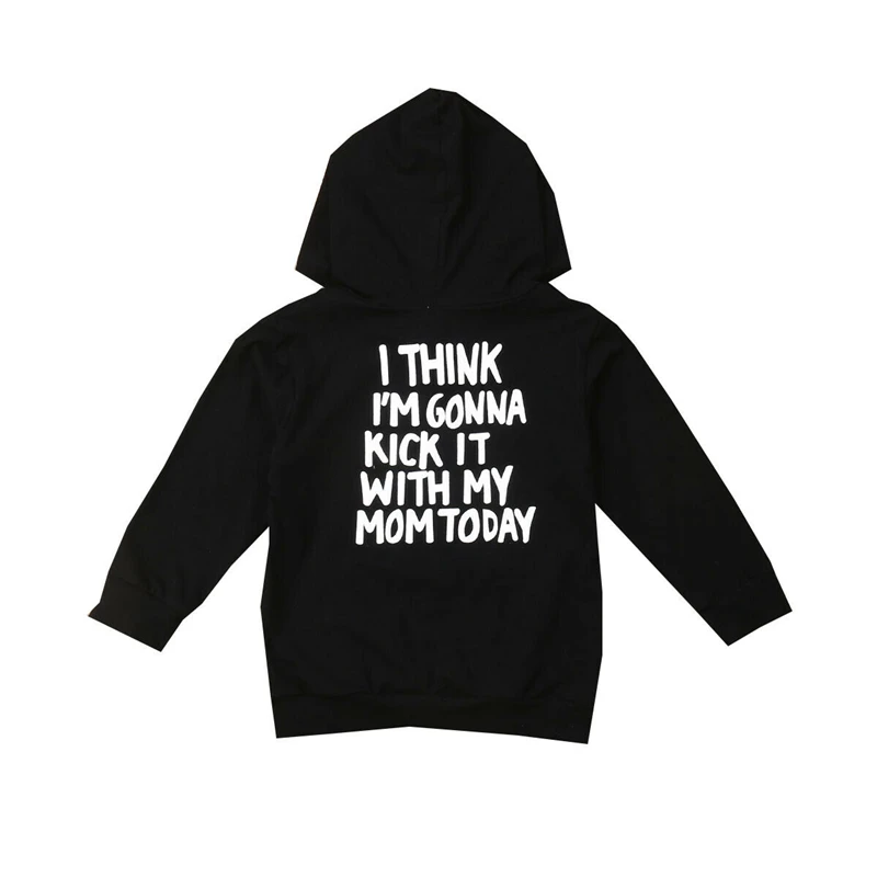 Baby Boys Girls Hoodie Sweatshirt Toddler Black Letters Print Cotton Blend Hooded Sweatshirt Outfit Clothes 1-6Y