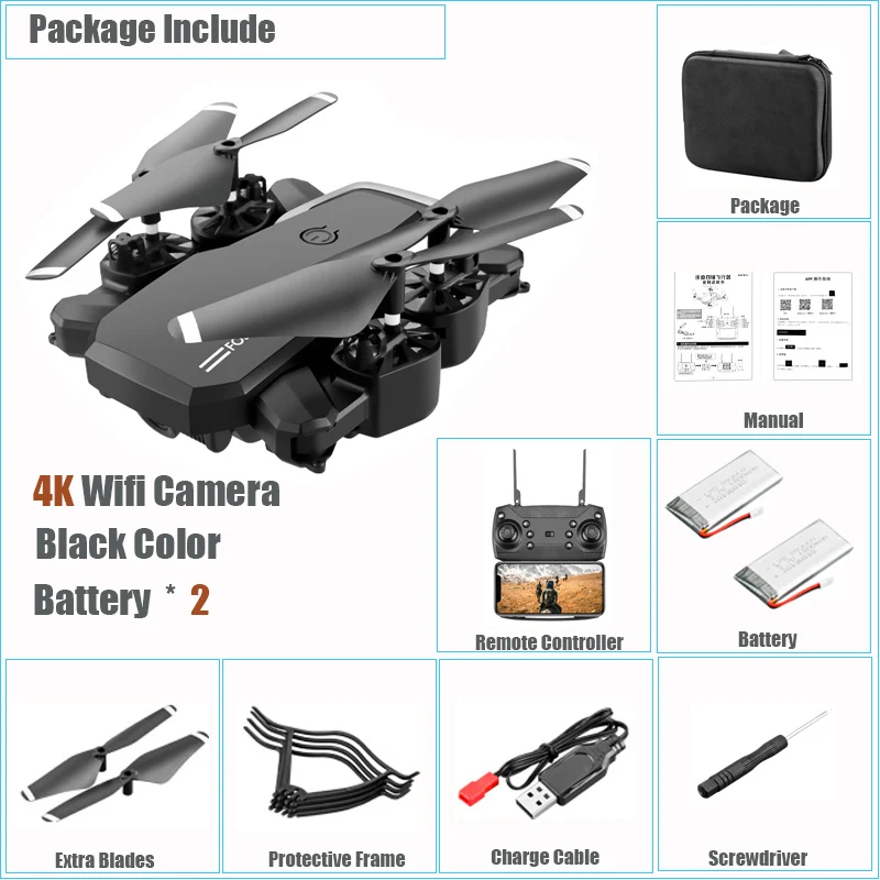 Black 4K Cam Bat 2 Радиоуправляемый Дрон 4K HD камера Дрон Wifi FPV складные руки вертолет Квадрокоптер с автономным режимом 360 градусов 25 минут долгий срок службы батареи игрушки - Цвет: Black 4K Cam Bat 2