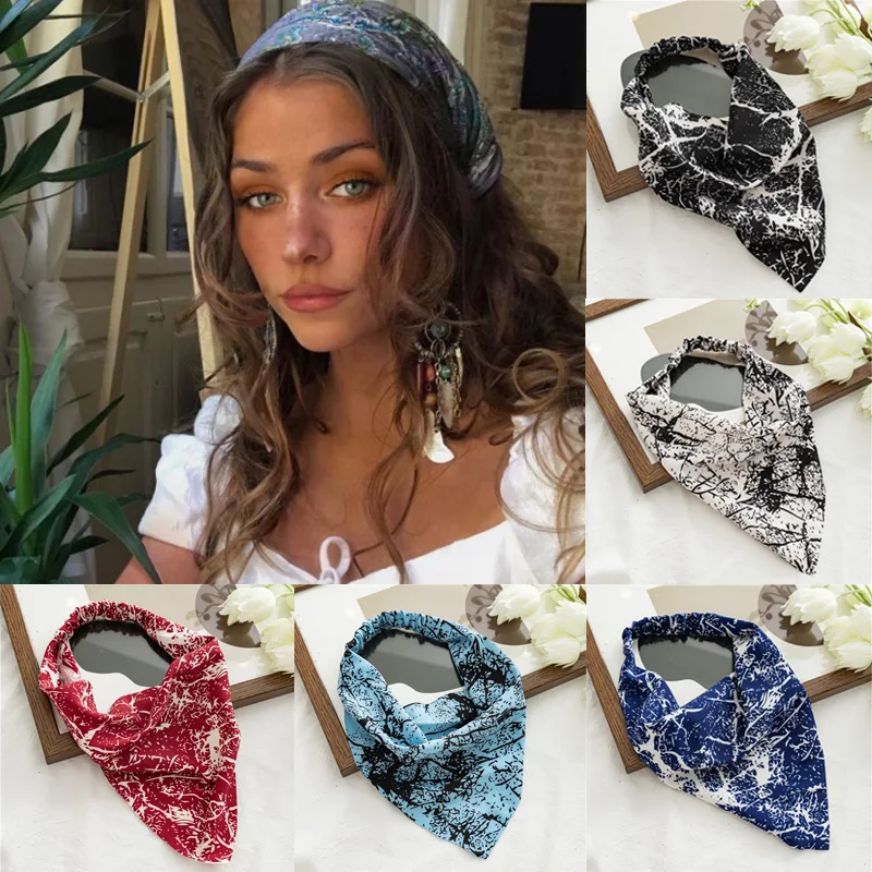 Spring Summer Bohemain Style Women Girls Printted Triangle Bandanas Elastic Headband Fashion Retro Beach Lady Hair Accessories |