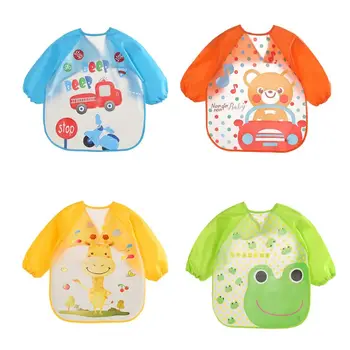 

4 Pcs Waterproof Long Sleeve Bib Unisex Feeding Bibs Apron for Infant Toddler
