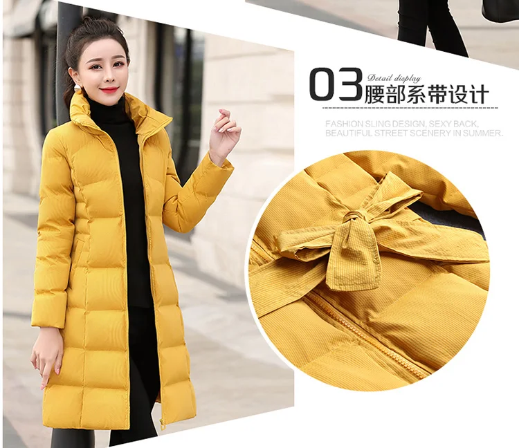 Хлопковая стеганая одежда со стоячим воротником, Женская куртка средней длины с хлопковой подкладкой, новинка, зимняя приталенная куртка в Корейском стиле