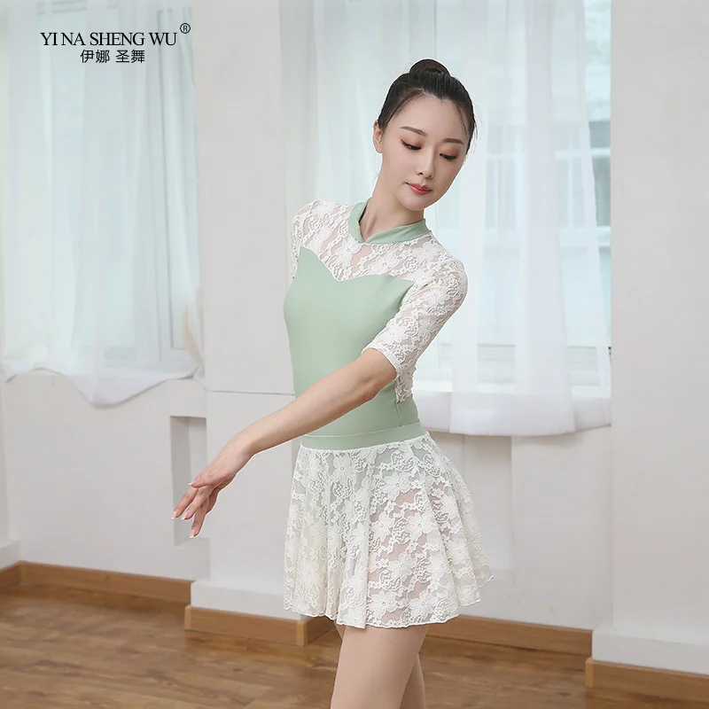 Dance Leotard Adult Ballet Skirt Middle Sleeve Leotards Small High Neck Dress Dancewear Gymnastic for Girl | Тематическая одежда и