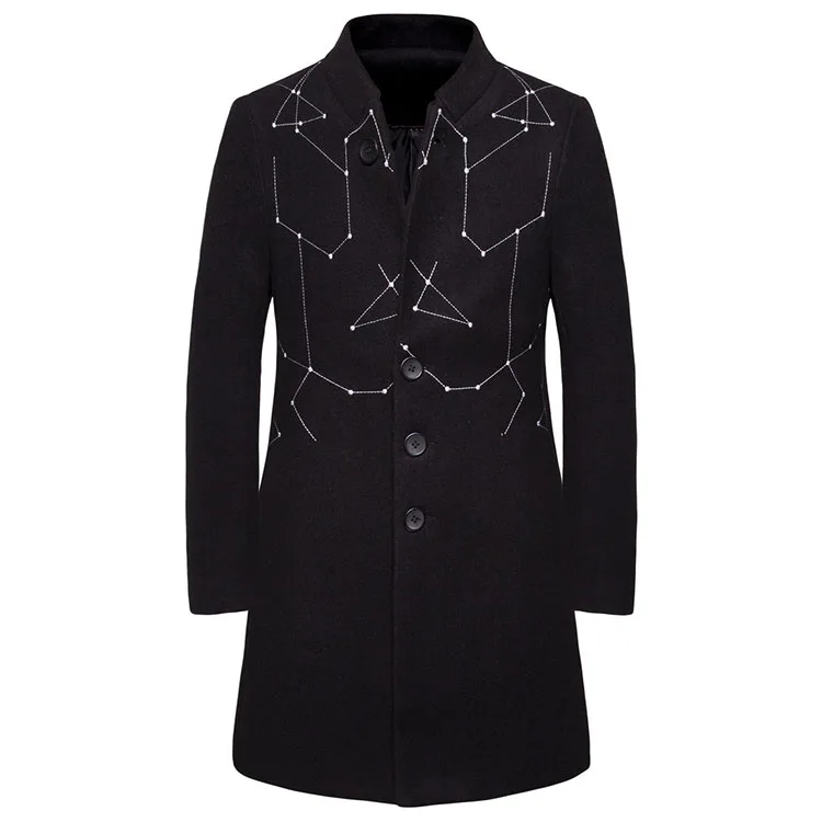 New Autumn Winter Men Warm Jacket Long Sleeve Hooded Solid Coat Pattern Printing Male Clothing Trench Streetwear Cardigan