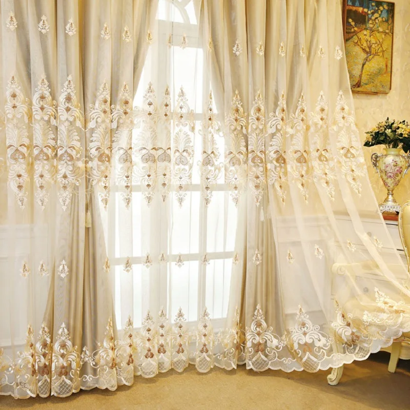 

Custom curtains stitching laser embroidery luxury classical European bedroom cloth blackout curtain tulle valance drape