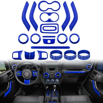 

(Blue 21PCs) Car Decoration Steering Wheel Center Console Air Outlet Trim for Jeep Wrangler JK JKU Accessories 2011-18