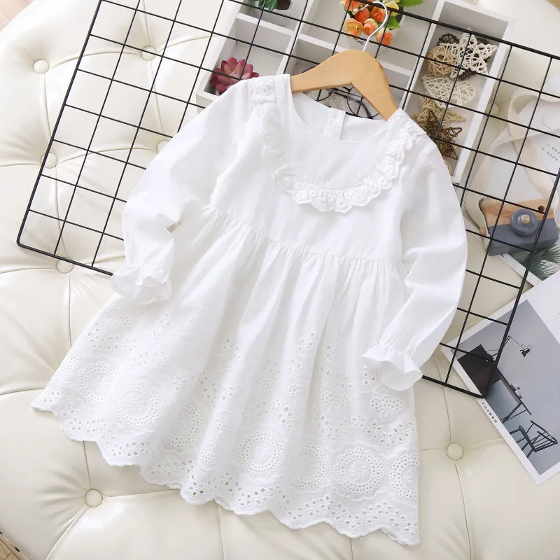 Платье для девочек г. Весенние модные кружевные платья принцессы с длинными рукавами и круглым воротником