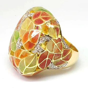 

Fashion Colorful Plant Leaf Finger Rings Luxury Gold Color Crystal Weddings Rings For Women Bridal Jewelry anillos mujer Z4T411