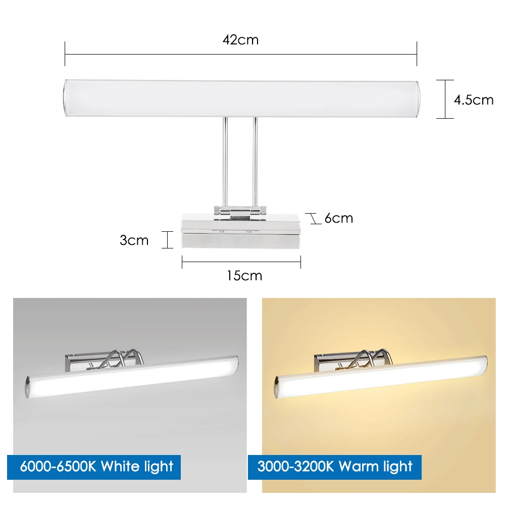 LUCKYLED Led Bathroom Lamp 12W 42CM AC90-260v Stainless Steel Waterproof Sconce Wall Light Fixture Mirror Light Modern Wall lamp
