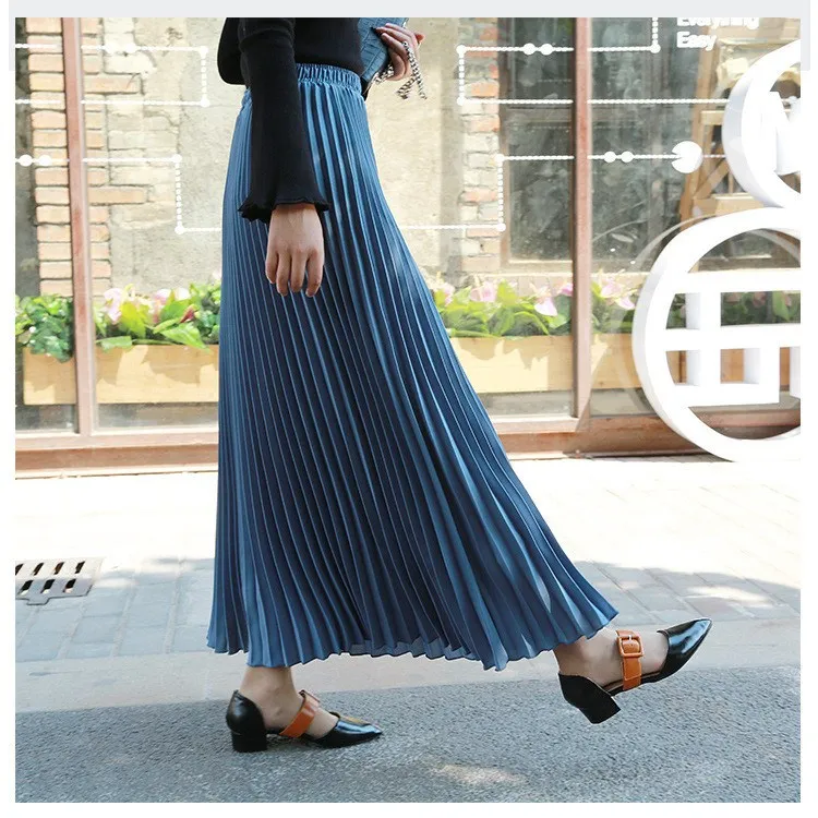 Женская Повседневная шифоновая трапециевидная длинная юбка, летняя Осенняя модная расклешенная плиссированная юбка с высокой талией