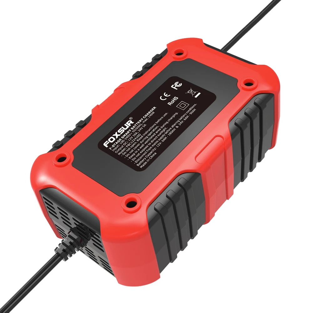 FOXSUR-12V-24V 10A 완전 자동 배터리 충전기, 디지털 LCD 디스플레이 자동차 충전기 전원 펄스 수리 충전기 납 산성 LiFePo4