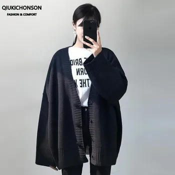

Qiukichonson Women Plus Size Cardigans Knitted Autumn Winter Loose Oversized Button Up Long Black Cardigan Tops Ladies gardigan