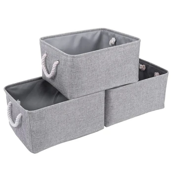 

ELEG-3 Pcs Grey Storage Basket Rectangular Storage Bins Baskets Linen Storage Organizing Basket for Empty Gifts Basket Storage f