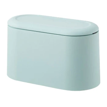 

Plastic Small Trash Can Desktop Small-Scale Covered Storage Container Living Room Kitchen Double Debris Storage Box(Blue)