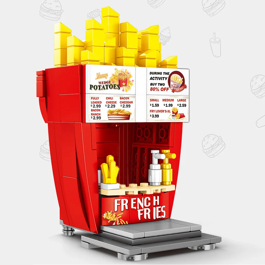 Single City Hamburger Ice Cream Drink French Fries Snack Selling Store Building Blocks Bricks City Street View Toys for Children (5)