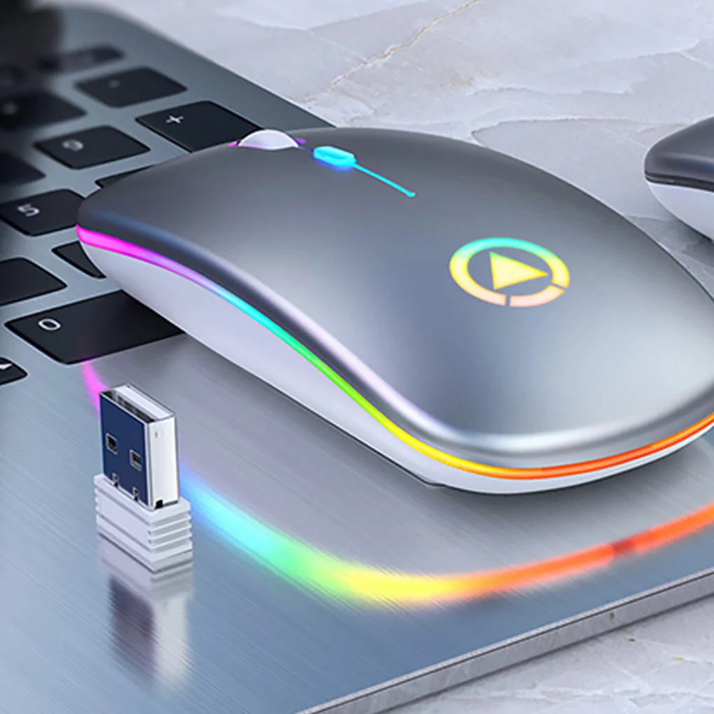 Ultra-fino led luzes coloridas recarregável mouse mini sem fio mudo usb óptico ergonômico gaming mouse computador portátil mouse