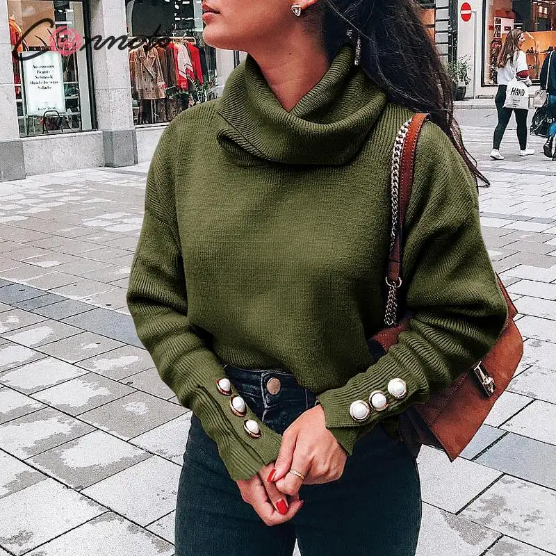  Conmoto Women Solid Color Sweatshirt 2019 Autumn Winter Turtleneck Long Sleeve Pullovers Female Fas