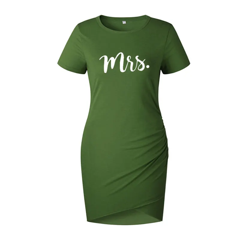 Женское платье с принтом Mrs круглым вырезом и коротким рукавом | Женская одежда