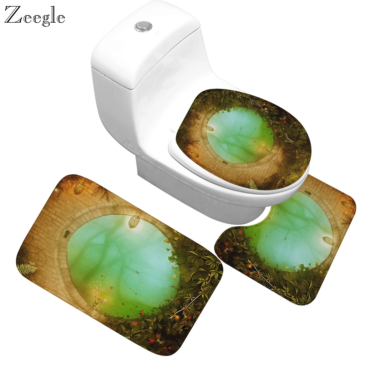 

Zeegle Cartoon Bath Carpet Flannel Bathroom Rug Non Slip Bath Mat Cartoon 3D Printed Shower Anti Slip Mat 3pce Set Bath Mat