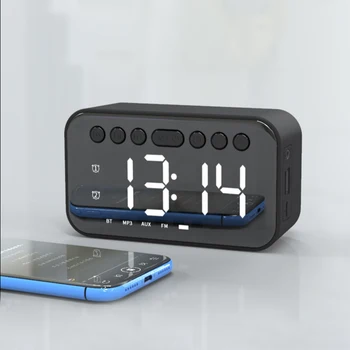

New Bedside Speaker Bluetooth 5.0 Wireless Alarm Clock Mirror Design Loudspeaker Portable Stereo FM Radio Home Subwoofer
