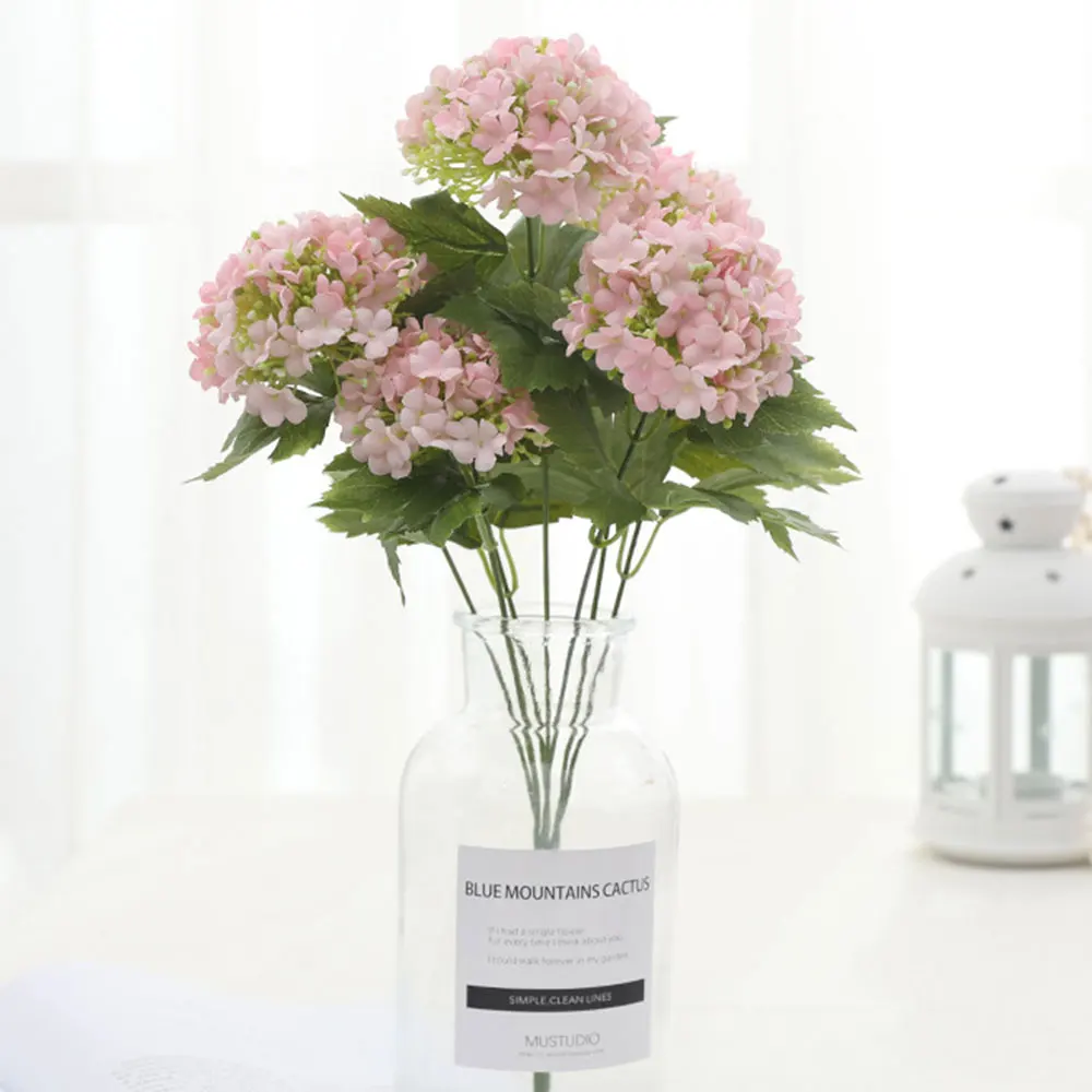 Красивый шелк искусственный цветы 1 букет 7 головы гортензии поддельные листья