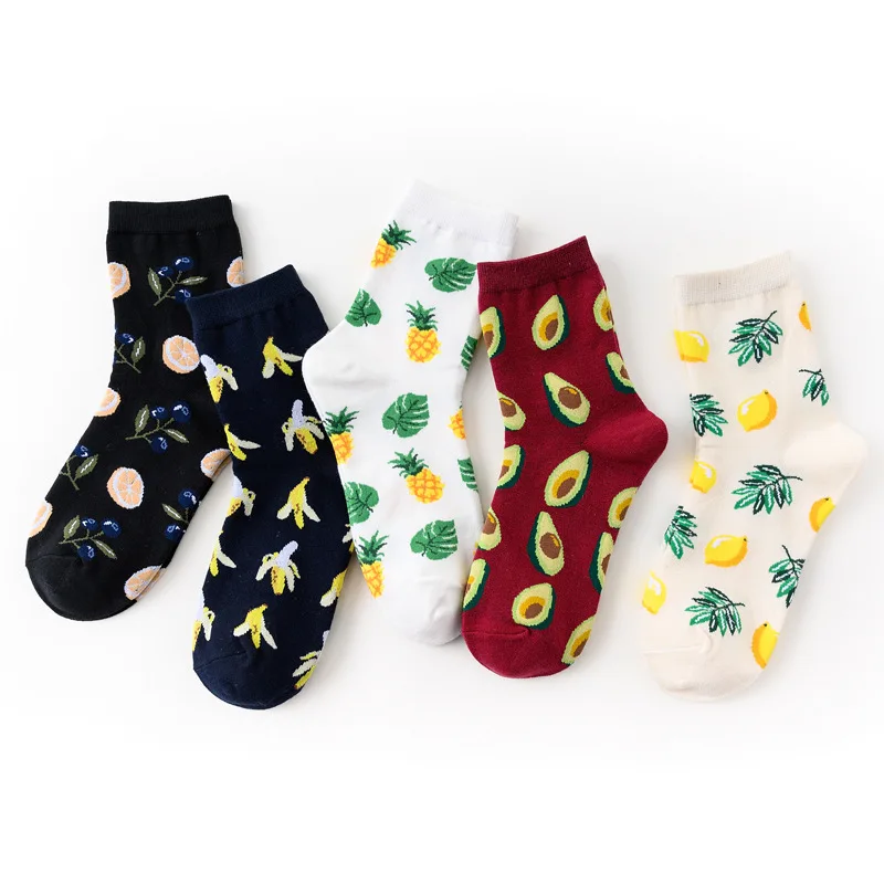 

MISM Tropical Fruits Socks Funny Lemon Avocado Pineapple Cherry Blueberry Banana Unsex Mid Socks Autumn Winter Cotton Socks