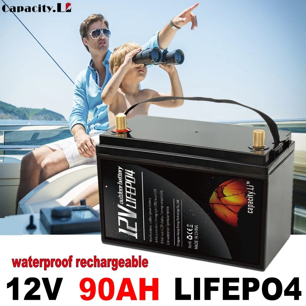 

12V lifepo4 battery pack 90ah waterproof case Outdoor backup battery BMS RV Marine electric solar lithium battery