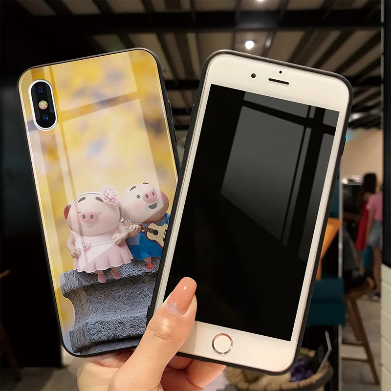 Для iPhone 11 Pro Max XS MAX XR XS i8 i8 Plus i7 i7 Plus милый защитный чехол из закаленного стекла для влюбленных для iPhone 6 6s Plus
