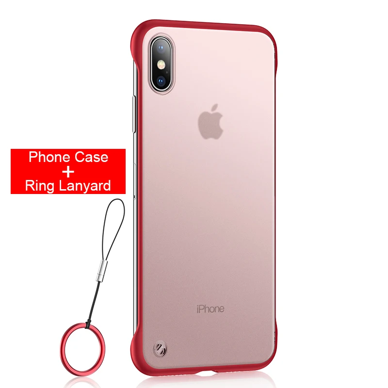 Тонкий Бескаркасный чехол для телефона для Apple iphone 11 pro iphone 11 Pro Max чехол Coque полупрозрачный матовый pc задняя чехол крышка на айфон iphone 7 8 6 6s Plus x xs max xr чехол с кольцом для пальцев шнур - Цвет: Red with Lanyard