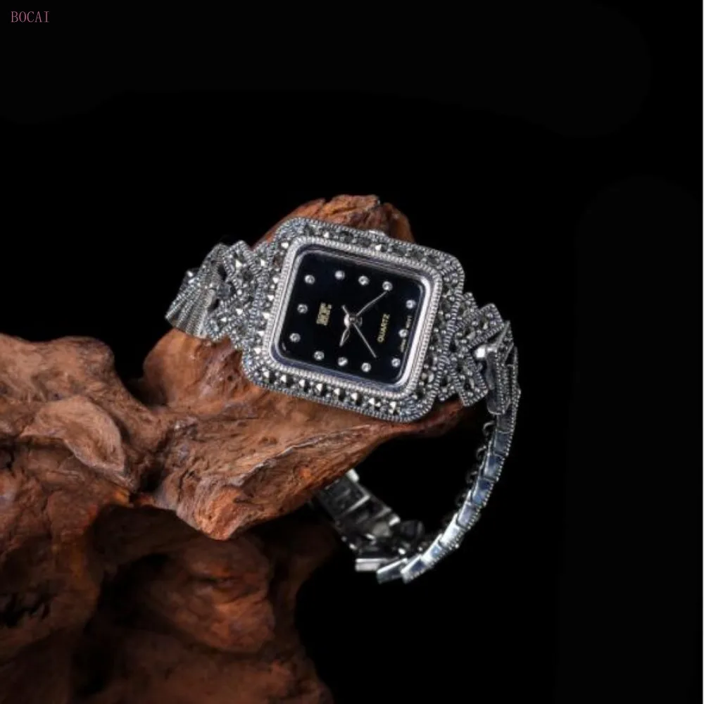 Серебро 925 S925 чистое серебро чисто ручная работа женский браслет Бизнес часы браслеты для мужчин и женщин стиль мода