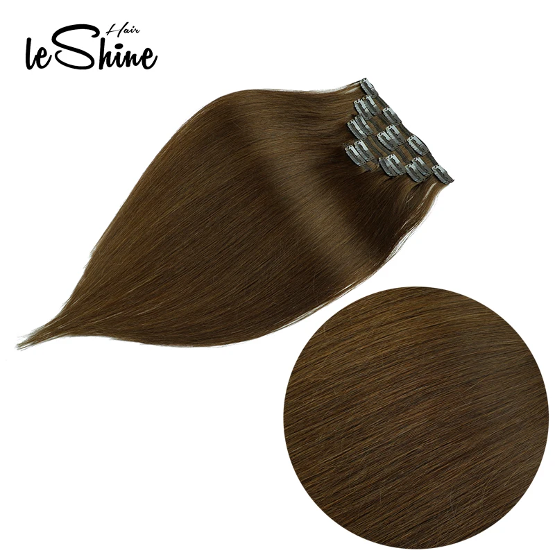 Leshine, двойные нарисованные Человеческие волосы Remy на заколках для наращивания, 14 дюймов, 16 дюймов, 18 дюймов, 7 шт., 16 клипов, Натуральные Прямые волосы на заколках, быстрая