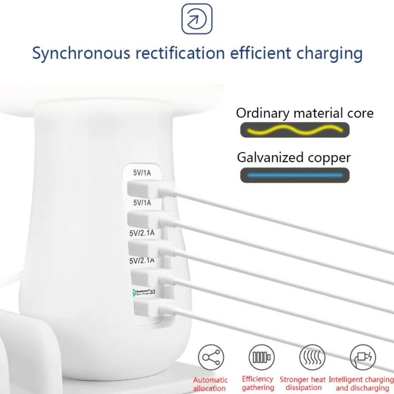 5 порты usb-телефон зарядное устройство гриб ночник беспроводной зарядный блок док-станция для iPhone samsung S9 S10